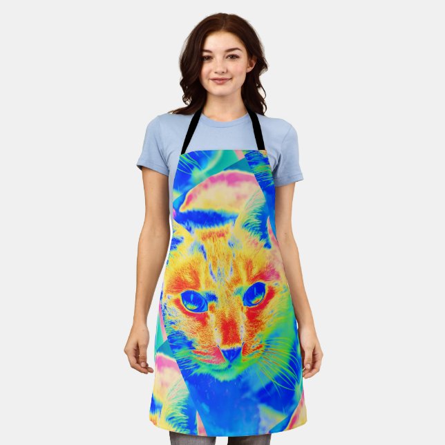 Artistic Pastel Neon Cat Art Abstract Apron (Worn)