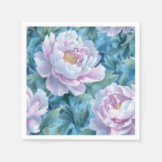 Artistic Pastel Peonies Gouache Pattern Napkin