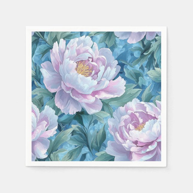 Artistic Pastel Peonies Gouache Pattern Napkin (Front)