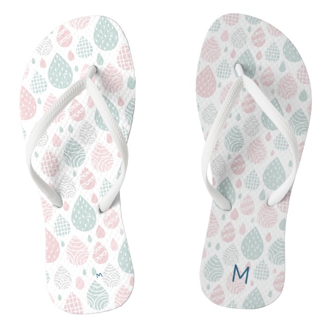 Artistic Pastel Raindrops Monogram Flip Flops (Footbed)