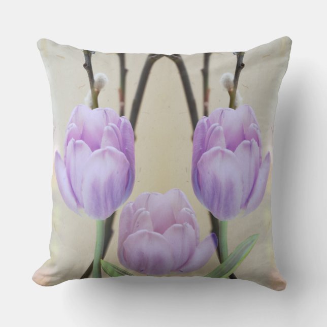 Artistic Pastel Spring Tulips Throw Pillow (Front)
