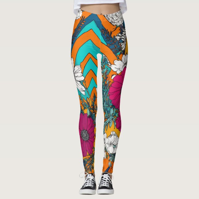 Artistic pattern with colourful flowers Leggings (Front)