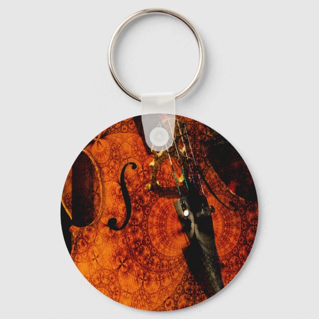 Artistic patterned cello design key ring (Front)