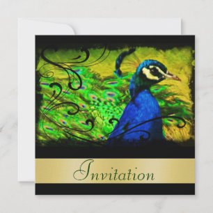 Artistic Peacock Christmas Holiday Invitation