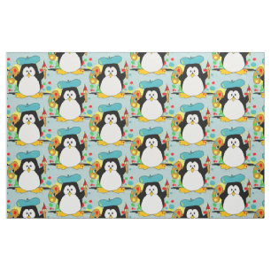Artistic Penguin Painter Graphic Pattern Fabric