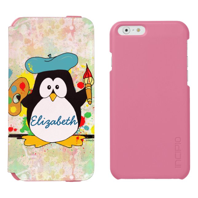 Artistic Penguin Painter Personalise Incipio iPhone Wallet Case (Side by Side)