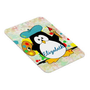 Artistic Penguin Painter Personalise Magnet