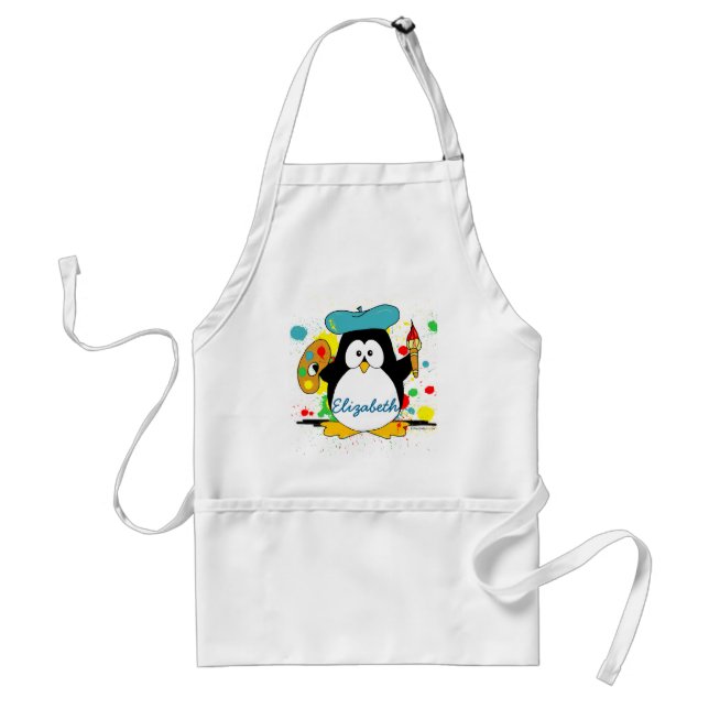 Artistic Penguin Painter Personalise Standard Apron (Front)