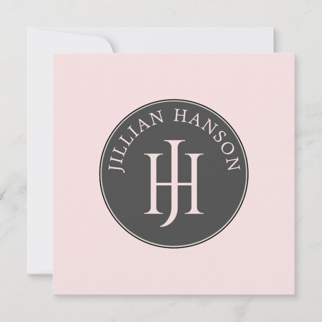 Artistic Personal Monogram Name Logo Blush Pink Card (Front)