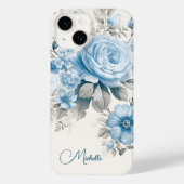 Artistic Personalised Light Pastel Blue Roses Case-Mate iPhone Case (Back)