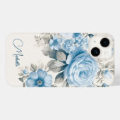 Artistic Personalised Light Pastel Blue Roses Case-Mate iPhone Case (Back (Horizontal))