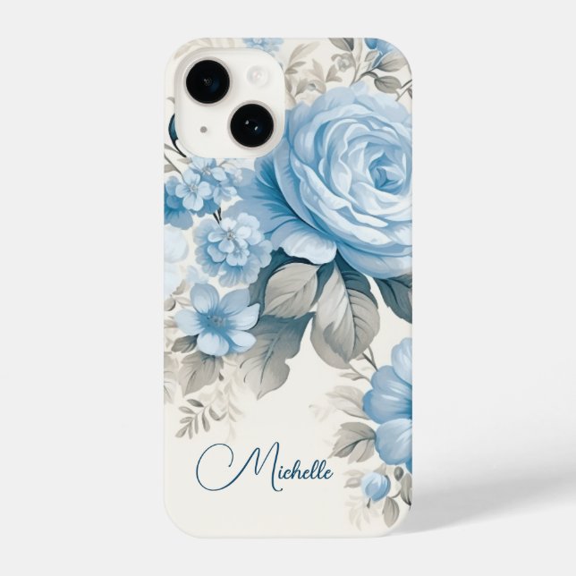 Artistic Personalised Light Pastel Blue Roses iPhone Case (Back)