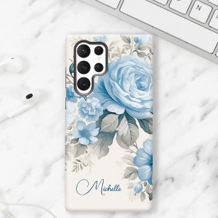 Artistic Personalised Light Pastel Blue Roses Samsung Galaxy Case