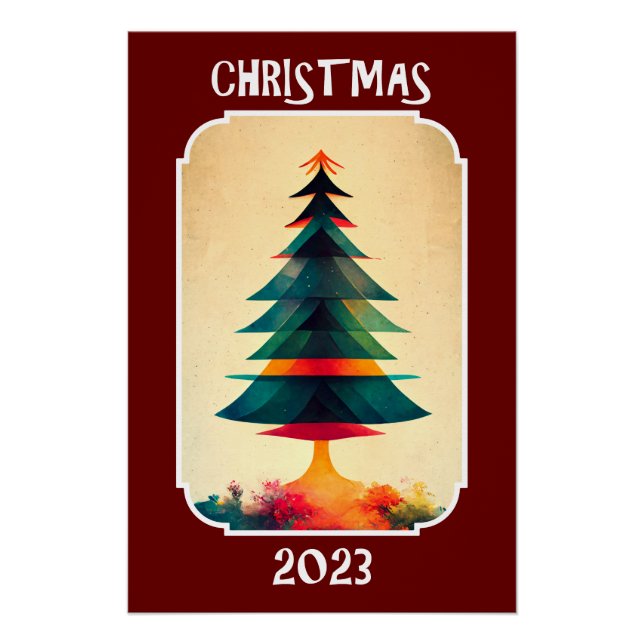 Artistic Pine Tree | Merry Christmas 2023 Poster (Front)