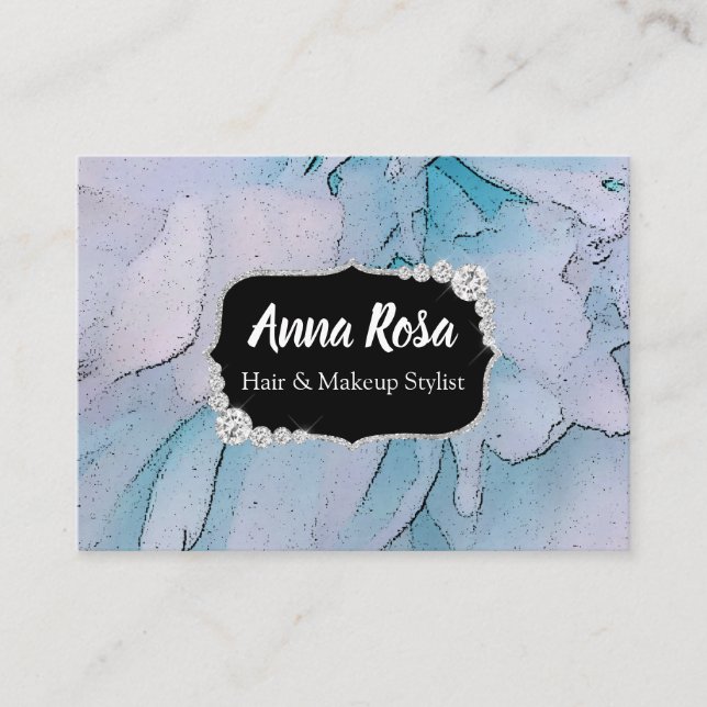 *~* Artistic Pink & Blue  Bling Diamond Abstract Business Card (Front)