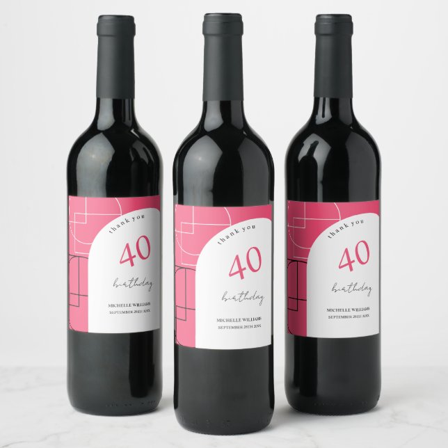 Artistic Pink Geo Modern Wine Label (Bottles)