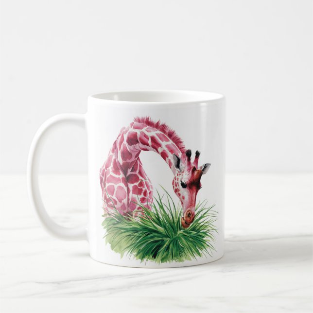 Artistic Pink Giraffe with Grass Mug (Left)