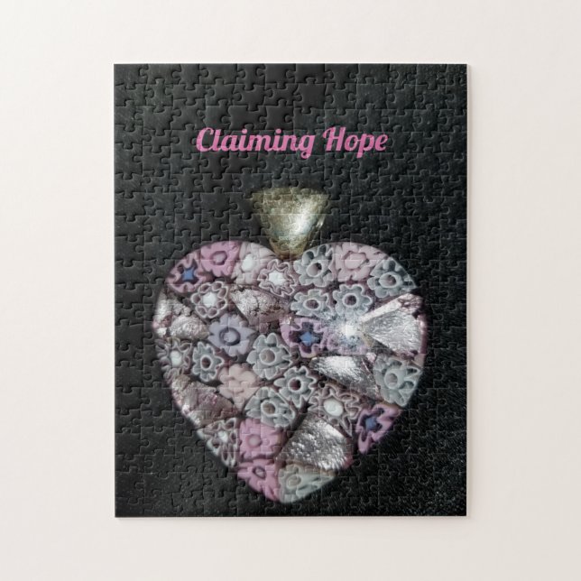Artistic Pink Heart Breast Cancer Support Jigsaw Puzzle (Vertical)