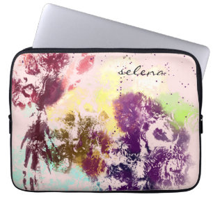 Artistic Pink Purple Floral Botanical Monogrammed Laptop Sleeve