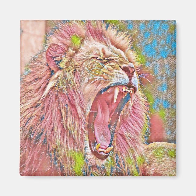 Artistic pink roaring lion magnet (Front)