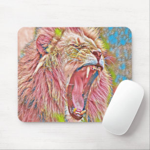 Artistic pink roaring lion mouse pad