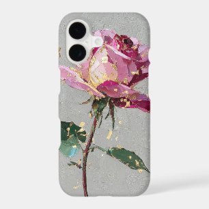 Artistic Pink Rose & Gold Leaf
