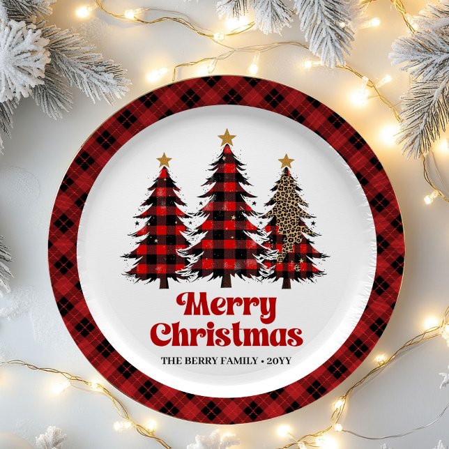 Artistic Plaid Christmas Tree Custom Name Paper   Plate (Artistic Plaid Christmas Tree Custom Name Paper Plates)