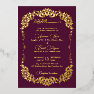 Artistic Plum Gold Floral Paisley Muslim Wedding