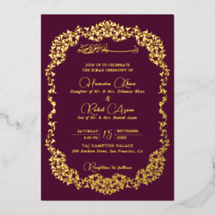 Artistic Plum Gold Floral Paisley Muslim Wedding
