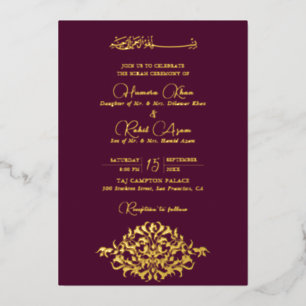 Artistic Plum Gold Floral Paisley Muslim Wedding