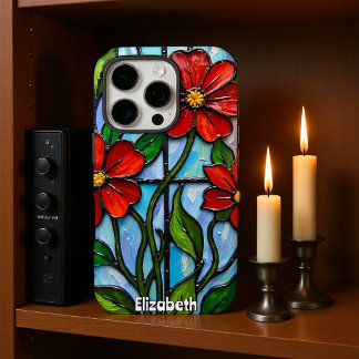 Artistic Poppies in Stained Glass iPhone 16 Pro Case