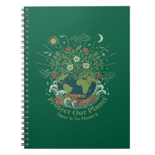 Artistic "Protect Our Planet" Vintage Floral Earth Notebook