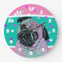 Artistic Pug Dog in pink and green turquoise