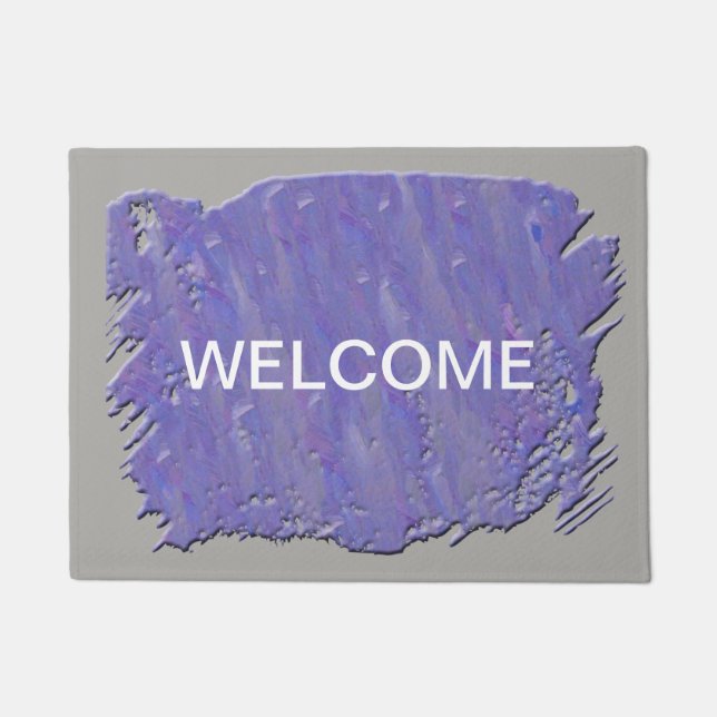 Artistic Purple and Grey Paint Guest Welcome Doormat (Front)