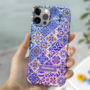 Artistic Purple Blue Talavera Mediterranean Tiles iPhone 15 Case