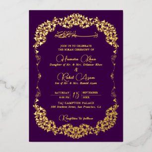 Artistic Purple Gold Floral Paisley Muslim Wedding