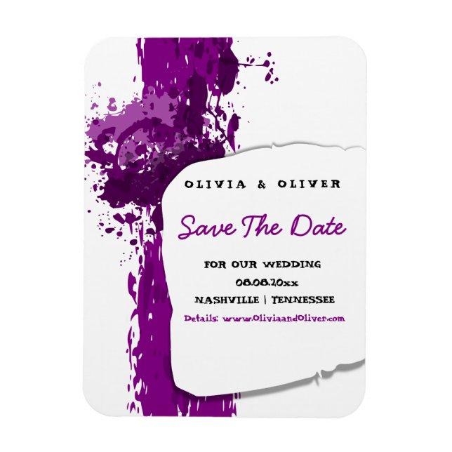 Artistic Purple Paint Splatter - Save the Date - Magnet (Vertical)
