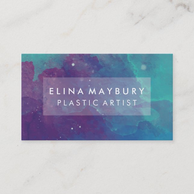 Artistic purple teal watercolor blend name business card (Front)
