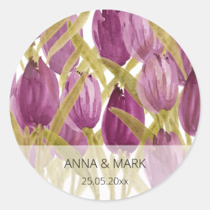Artistic Purple Tulips Watercolor Art Classic Round Sticker