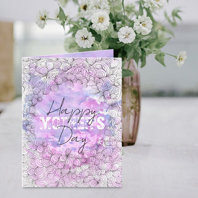 Artistic Purple Watercolor Black Ink Mother's Day Card (Creator Uploaded)