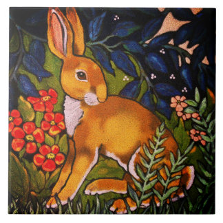 Artistic Rabbit Hare Forest William Morris Bright Ceramic Tile