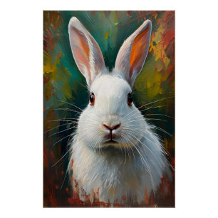 Artistic Rabbit Portrait – Vibrant Oil Painting Poster