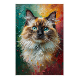 Artistic Ragdoll Cat Portrait Vibrant Oil Painting Poster