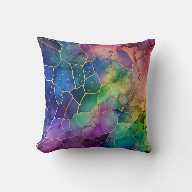 Artistic Rainbow Alcohol and Ink   Cushion (Front)