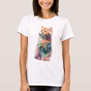Artistic Rainbow Watercolor Fluffy Kitten Women T-Shirt