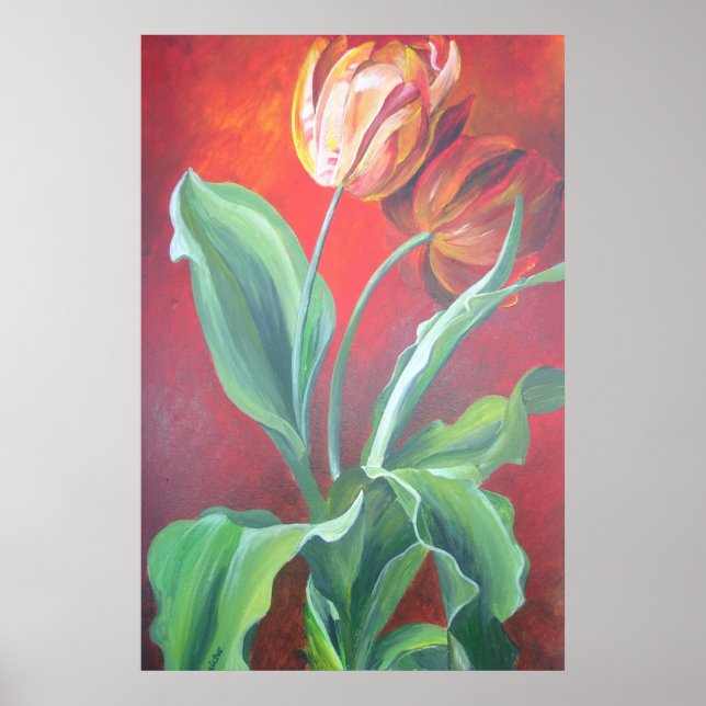 Artistic Red and Yellow Tulips Poster (Front)
