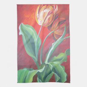 Artistic Red and Yellow Tulips Tea Towel