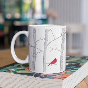 Artistic Red Bird Winter Tree Country Woodland Coffee Mug