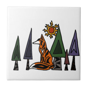 Artistic Red Fox in the Forest Art Tile