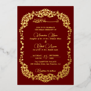 Artistic Red Gold Floral Paisley Muslim Wedding